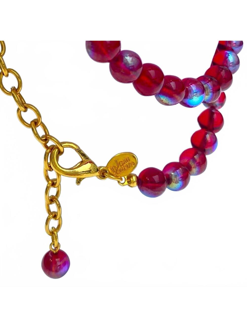 Joan Rivers Ruby Red AB Glass Bead Necklace Gold Tone 30" - Picture 7 of 7